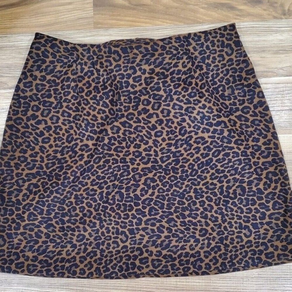IN MODA Caramel Brown/Black Leopard Print Short StretCH A-LINE SKIRT SIZE 9